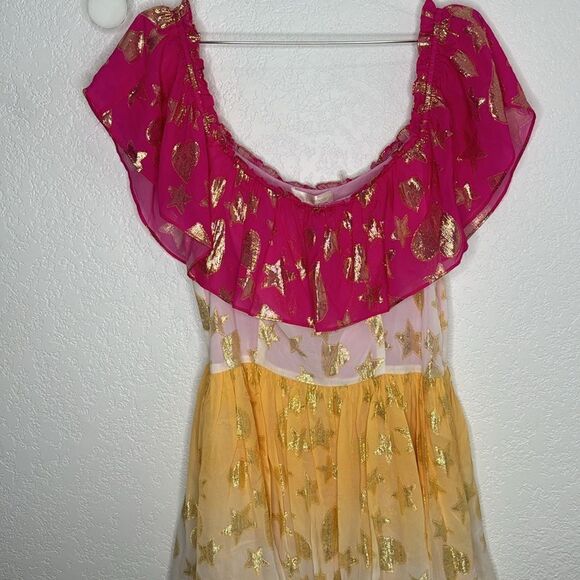 NWT LoveShackFancy VYNNE Maxi off shoulder DRESS SURFER FUSCHIA LIGHT Size: 8 - Picture 4 of 16